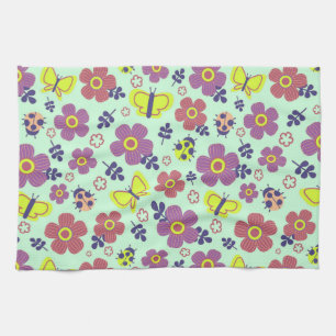Paño De Cocina Mariposas, Mariquitas, Flores y Hojas