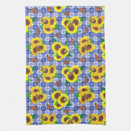 Paño De Cocina Mariposas monarca girasol Patrón de Gingham azul