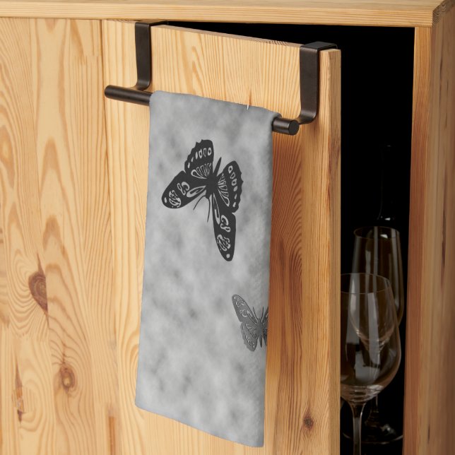Paño De Cocina Mariposas negras y blancas (Pliegue de tercios)