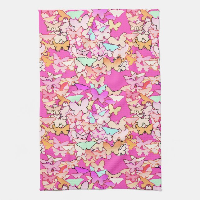 Paño De Cocina Mariposas, rosadas múltiples y profundas (Vertical)