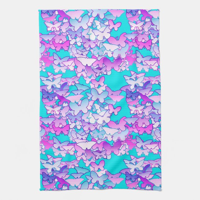Paño De Cocina Mariposas, violeta y turquesa (Vertical)