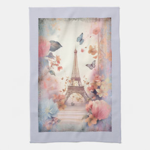 Paño De Cocina Mariposas y Flores de la Torre Eiffel