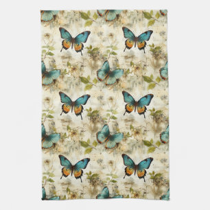 Paño De Cocina Mariposas y Flores Vintage Coloridas