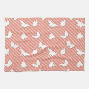 Paño De Cocina Mariposas y rayas finas - blanco sobre melocotón