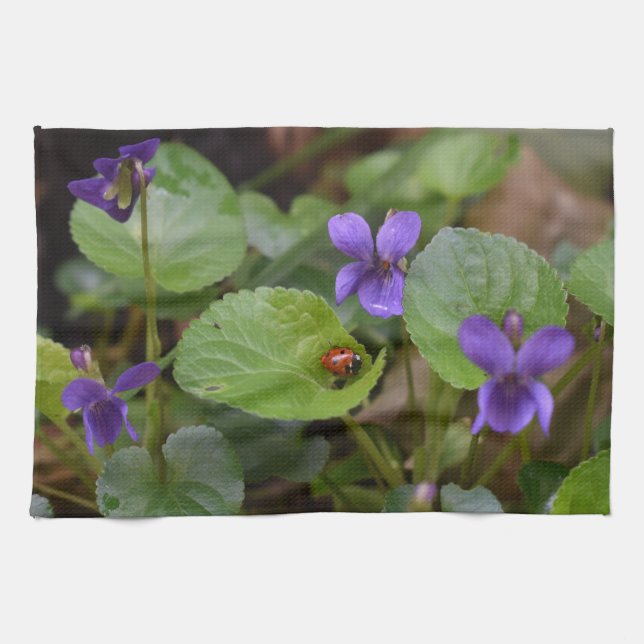 Paño De Cocina Mariquita en flores de violeta dulce (Horizontal)