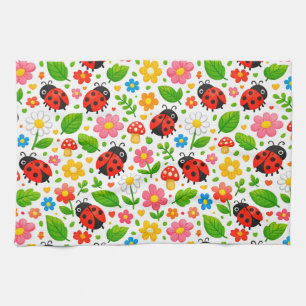 Paño De Cocina Mariquitas Lindas y Flores para Niños