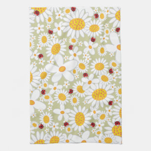 Paño De Cocina Mariquitas rojas de las flores caprichosas de las