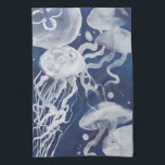 Paño De Cocina Mariscas en el fondo de la marina<br><div class="desc">Jellyfish sobre el artista de fondo de la marina: Grace Popp</div>