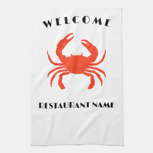 Paño De Cocina Marisco moderno bienvenido personalizado de cangre (Vertical)