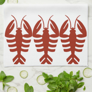 Paño De Cocina Mariscos Art Deco Vintage, Langosta en Rojo