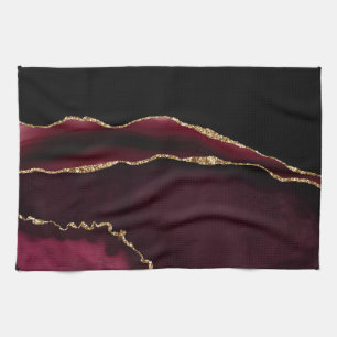 Paño De Cocina Mármol Agata Chic Negro Púrpura Brillo Dorado