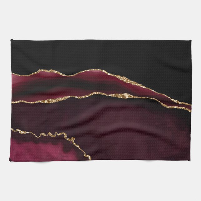 Paño De Cocina Mármol Agata Chic Negro Púrpura Brillo Dorado (Horizontal)