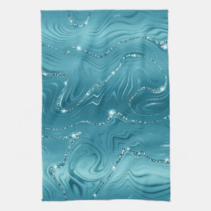 Paño De Cocina Mármol azul turquesa de Glitzy Aqua