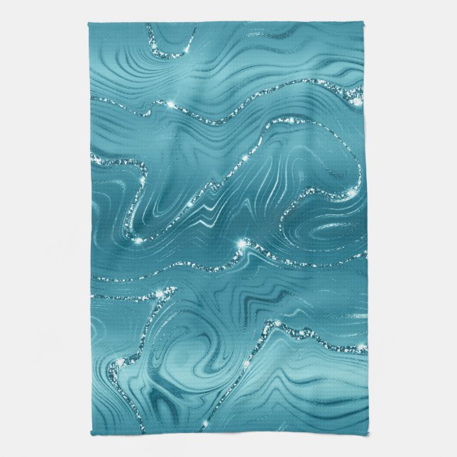 Paño De Cocina Mármol azul turquesa de Glitzy Aqua (Vertical)