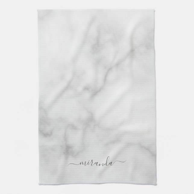 Paño De Cocina Mármol blanco con nombre personalizado de script m (Vertical)