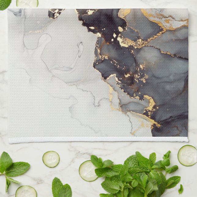 Paño De Cocina Mármol blanco dorado (Doblado)
