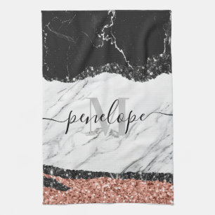 Paño De Cocina Mármol blanco negro y Purpurina