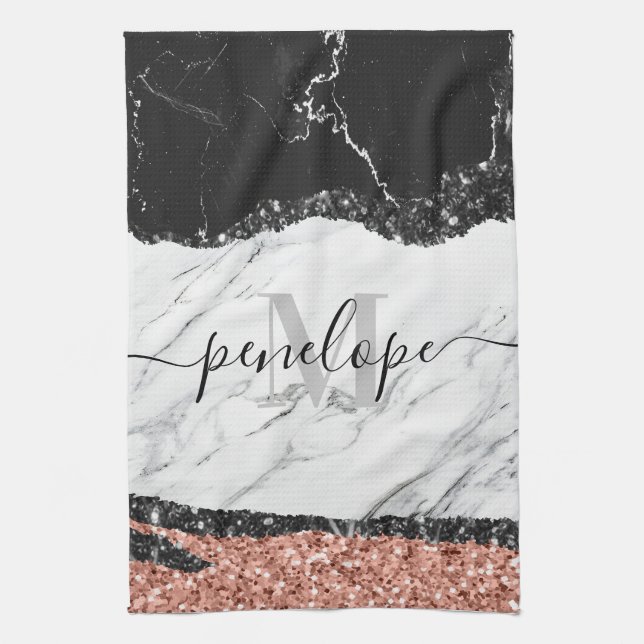 Paño De Cocina Mármol blanco negro y Purpurina (Vertical)