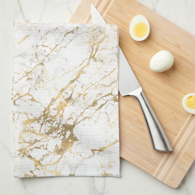 Paño De Cocina Mármol blanco y oro (Doblado Cuarto)