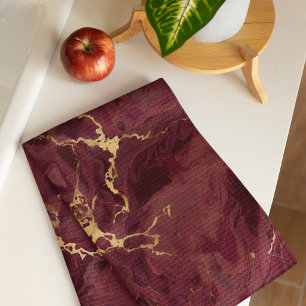 Paño De Cocina Mármol Burgundy de Lujo Elegante Dorado