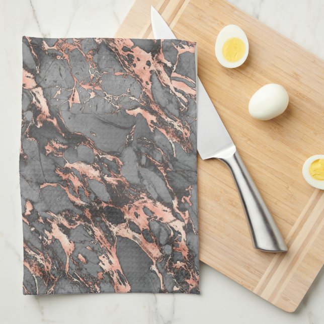 Paño De Cocina Mármol de oro negro, gris y Rosa (Doblado Cuarto)