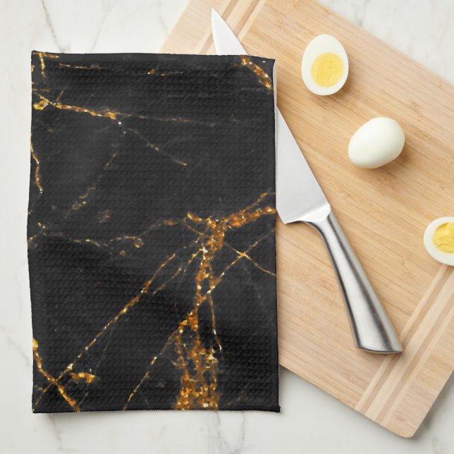 Paño De Cocina Mármol negro del oro (Doblado Cuarto)