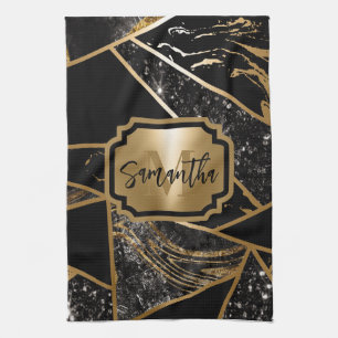 Paño De Cocina Mármol negro y mosaico geométrico Purpurina