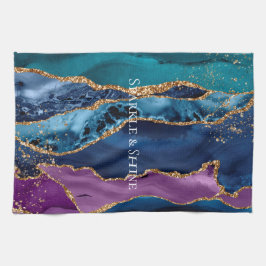 Paño De Cocina Mármol Purpurina de oro azul turquesa