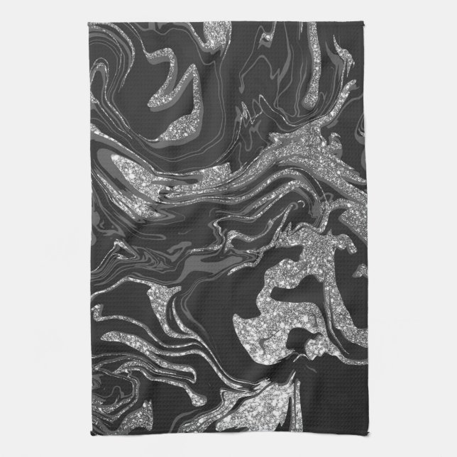 Paño De Cocina Mármol Purpurina gris negro moderno (Vertical)