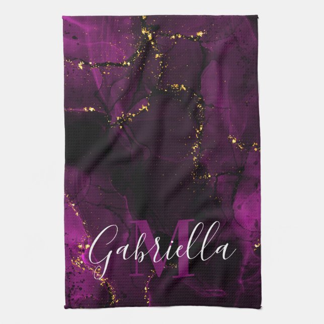 Paño De Cocina Mármol violeta y dorado (Vertical)