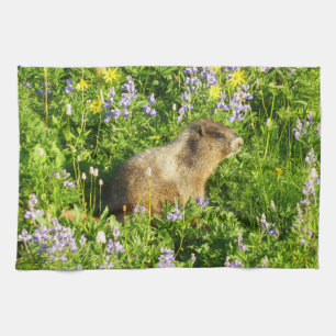 Paño De Cocina Marmota en flores silvestres del Monte Rainier