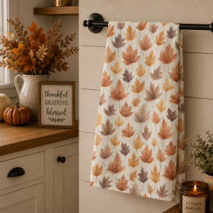 Paño De Cocina Marrón Dorado Naranja Quemado Hoja de Otoño Modern