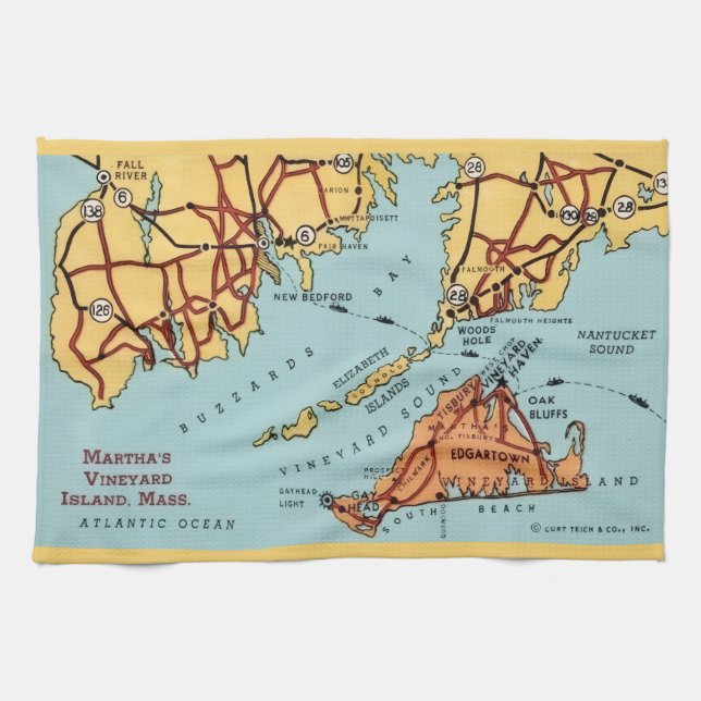 Paño De Cocina Martha's Vineyard Coast Map  (Horizontal)