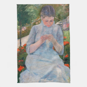 Paño De Cocina Mary Cassatt - Chica cosiendo en un jardín