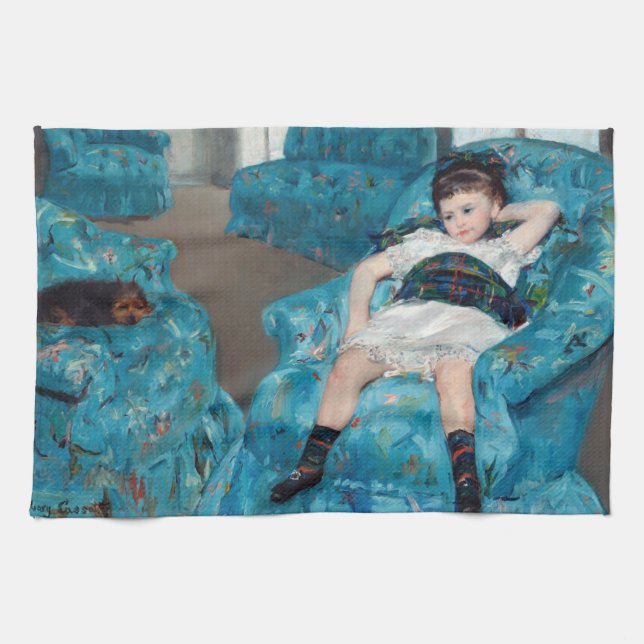 Paño De Cocina Mary Cassatt - Niña pequeña en un sillón azul (Horizontal)