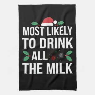 Paño De Cocina Más Probable De Beber Toda La Leche Navidad Matchi