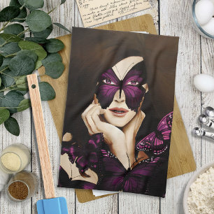 Paño De Cocina Máscara de Mariposa Morada Mujer Elegante Fantasía
