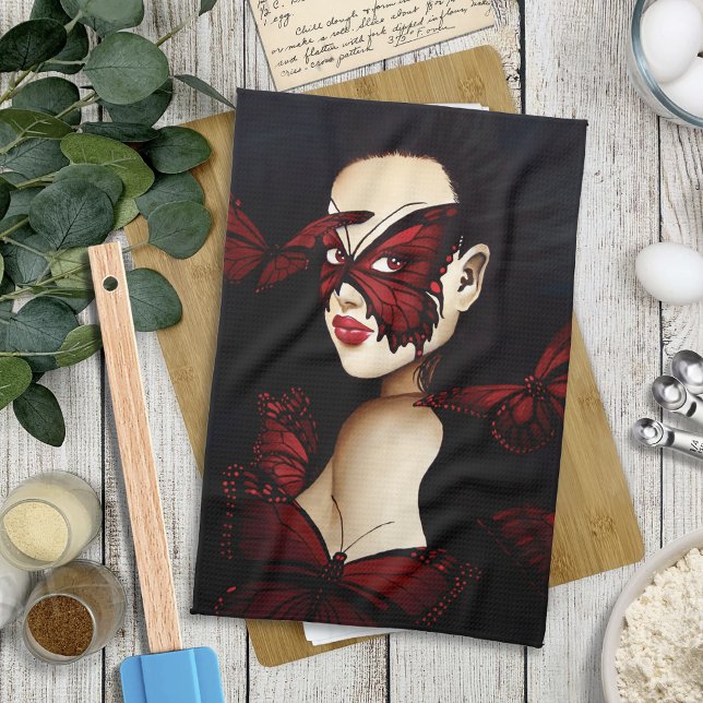 Paño De Cocina Máscara de Mariposa Roja Mujer Fantasía Gótica (Subido por el creador)