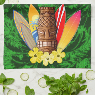 Paño De Cocina Máscara y tablas hawaianas de Tiki