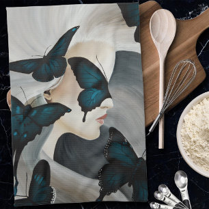 Paño De Cocina Mascarada de Mariposa Azul Fantasía Elegante
