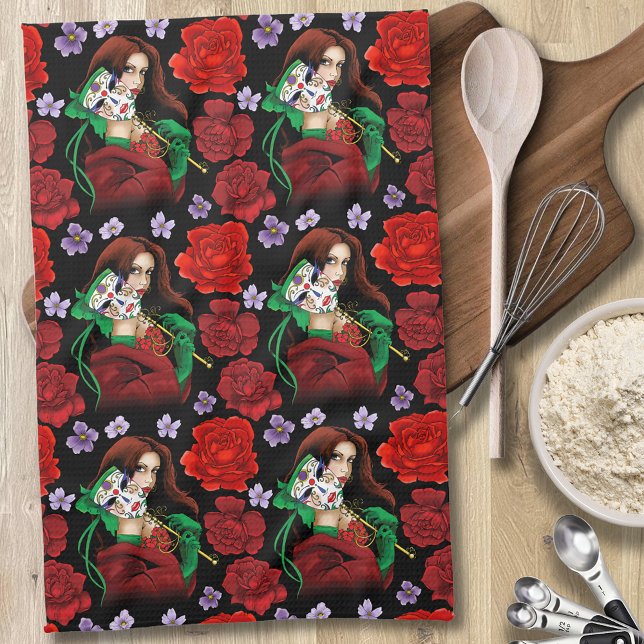 Paño De Cocina Mascarada Veneciana Rojo Verde (Subido por el creador)