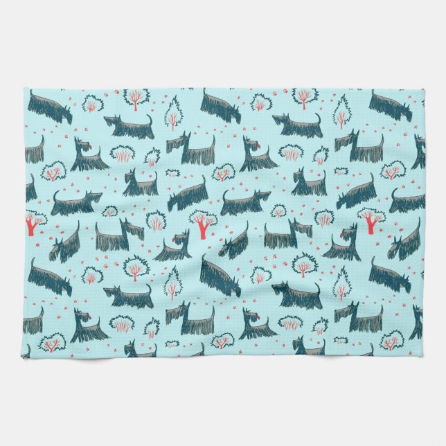 Paño De Cocina Mascota escocés azul del perro de perrito del (Horizontal)