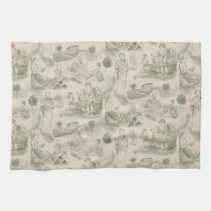 Paño De Cocina Maternidad Moderna Toile de Jouy en Verde Salvia