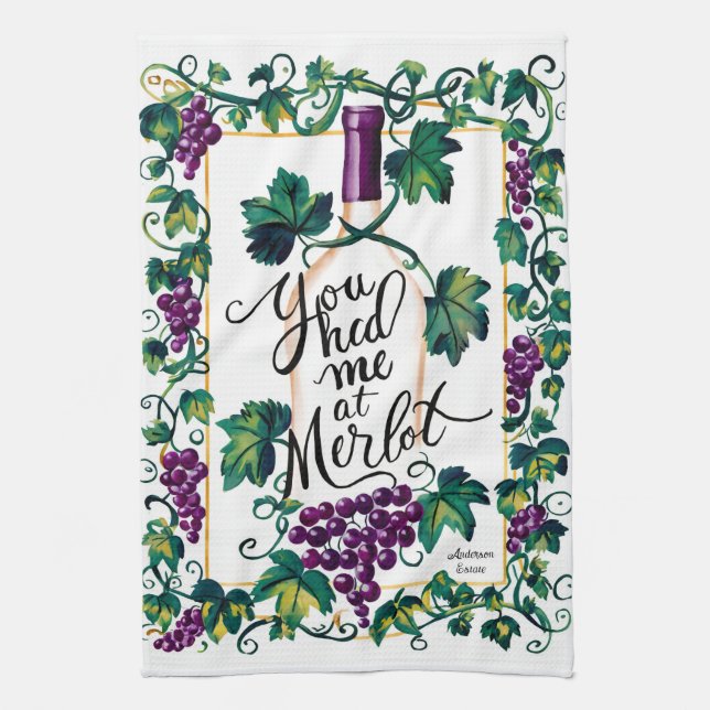 Paño De Cocina Me Tenías En Merlot Personalizado Purple Vino (Vertical)