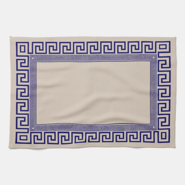 Paño De Cocina Meander griego - Llave griega - azul y crema (Horizontal)