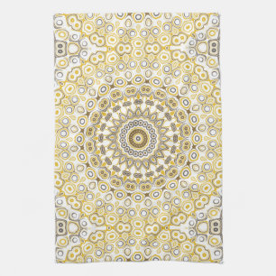 Paño De Cocina Medallón Kaleidoscope Yellows y Mandala blanca