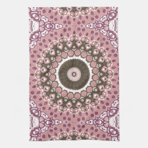 Paño De Cocina Medallón rosa y marrón de Mandala Kaleidoscope