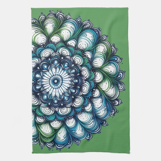 Paño De Cocina Medallón verde azul - Resumen (Vertical)