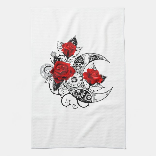 Paño De Cocina Media luna mecánica con rosas rojas (Vertical)