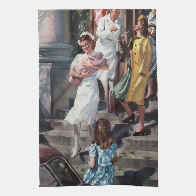 Paño De Cocina Medicina de cosecha, Enfermera con recién nacido (Vertical)